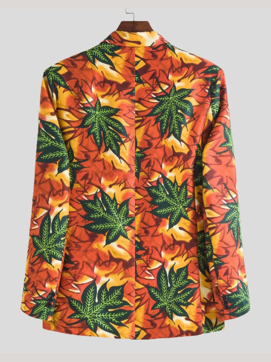 Men's Plus Size Vibrant Leaf Print Blazer