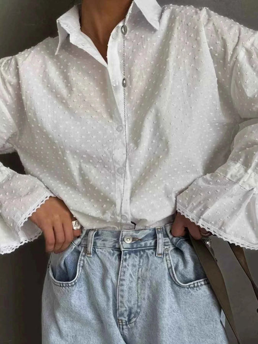 Swiss Dot Flounce Sleeve Shirt