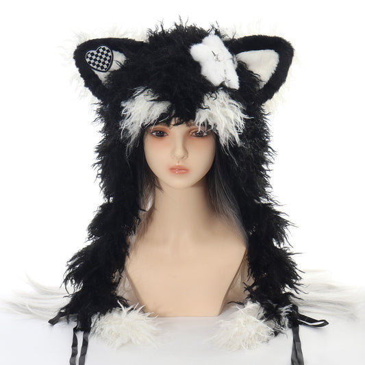 Original Fluffy Cat Ear Hat Lolita Spiky Star Braided Hair Hat Autumn Winter Warmth Subculture Y2K Headwear