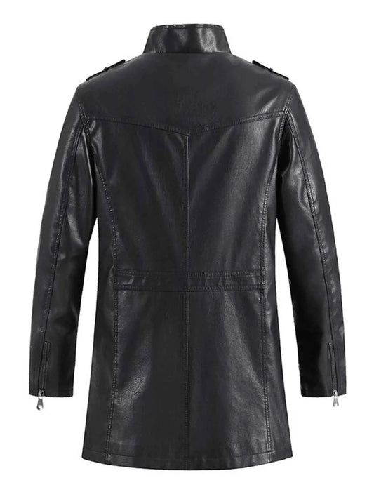 Men's Zip Up Long Sleeve Leather Jacket