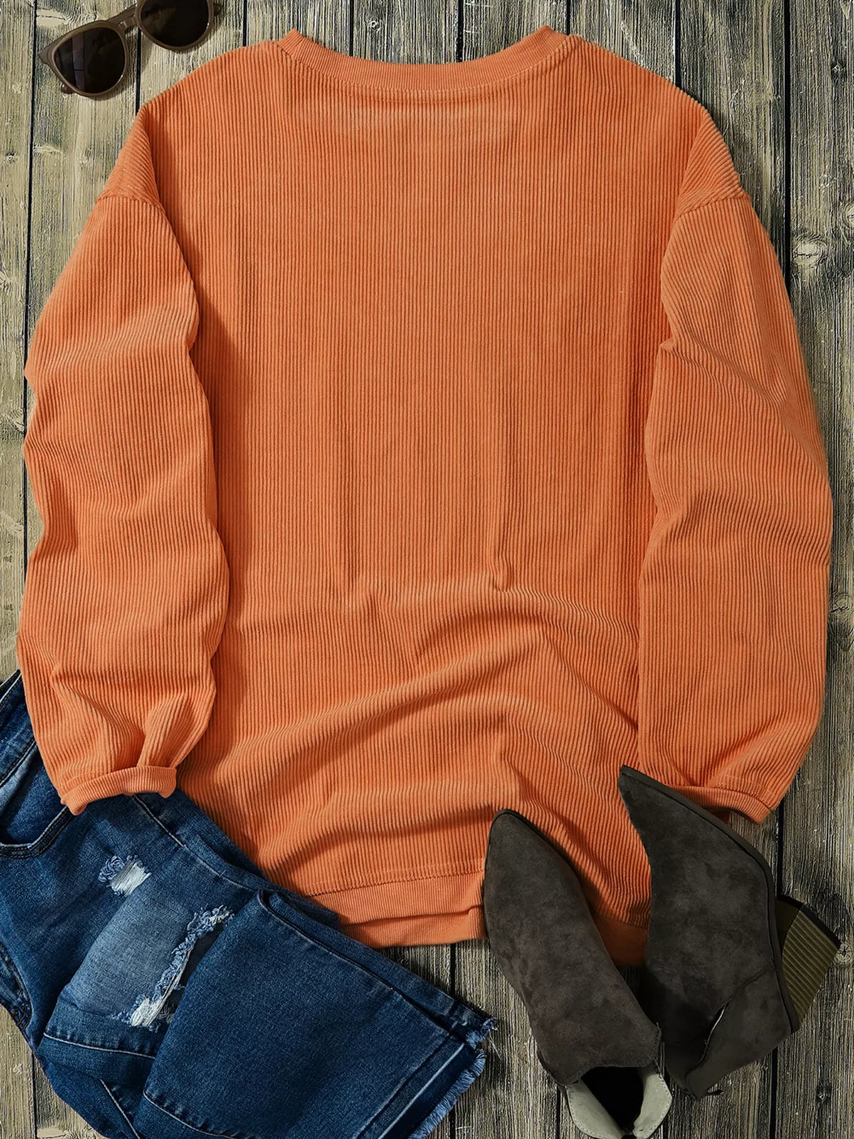 Halloween Leopard Pumpkin Patchwork Ribbed Sweatshirt