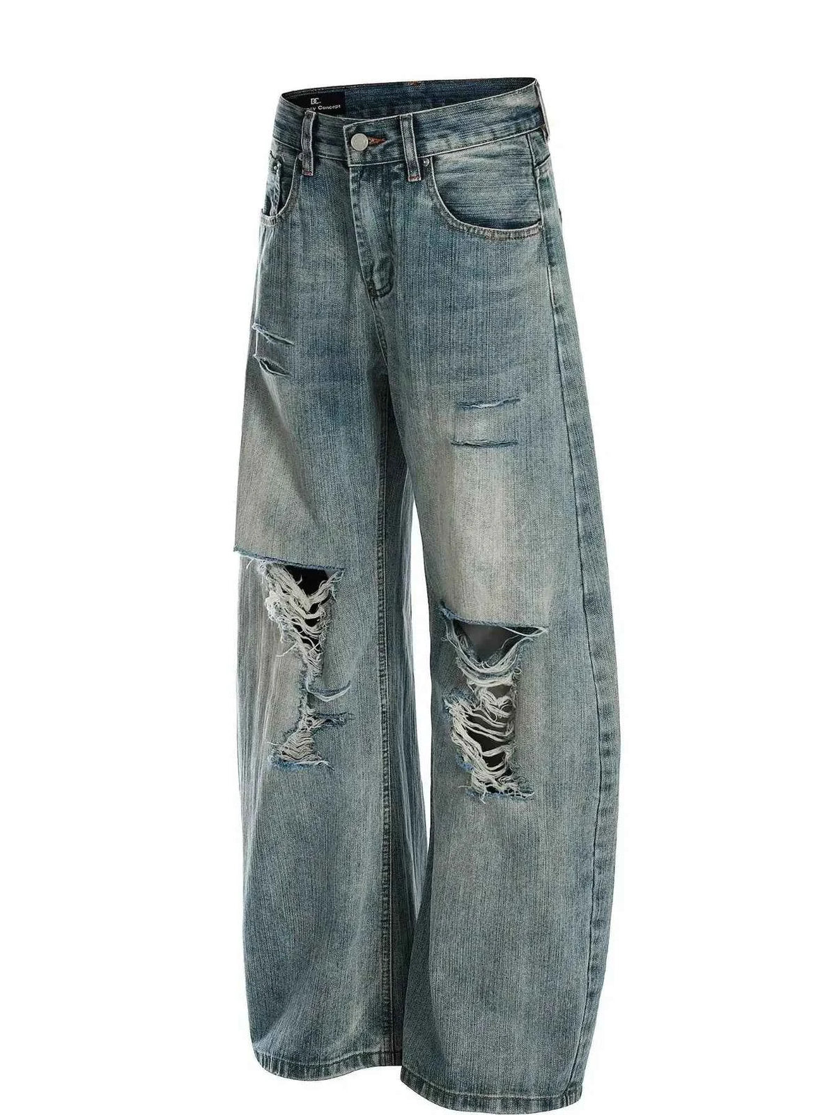 Men's Vintage Washed Distressed Wide Leg Jeans