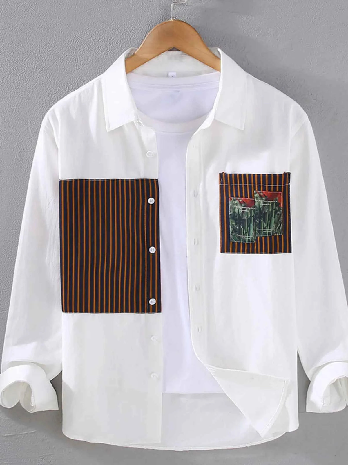 Men's Plus Size Striped Button Up Long Sleeve Shirt