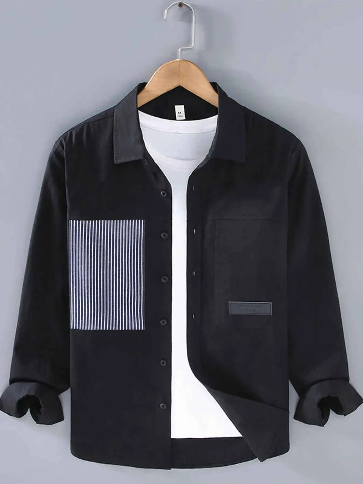Men's Plus Size Striped Button Up Long Sleeve Shirt