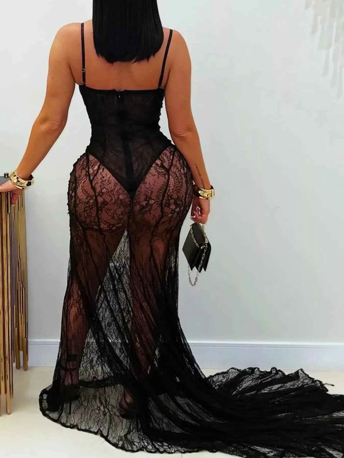 Sweetheart Neck Sheer Lace Maxi Dress