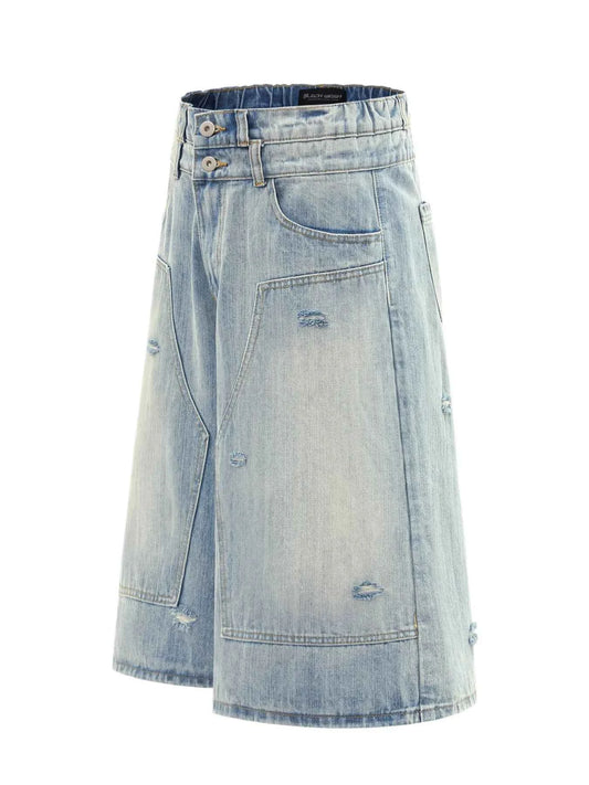 Men's Washed Wide Leg Cropped Jeans
