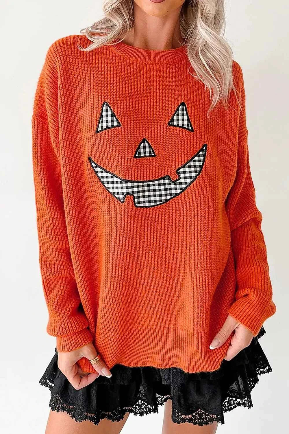 Drop Shoulder Long Sleeve Round Neck Halloween Sweater