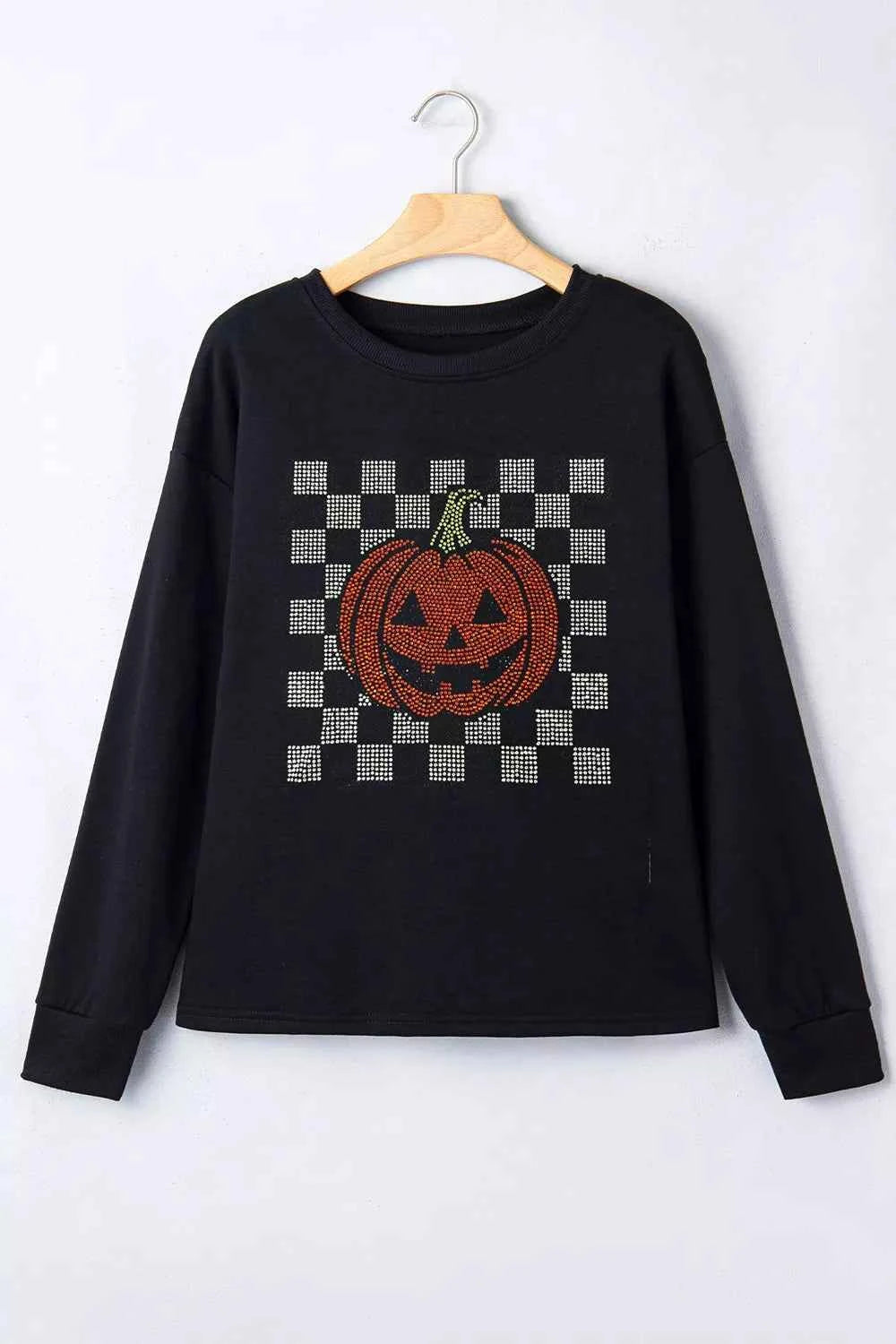 Rhinestone Pumpkin Long Sleeve Sweatshirt
