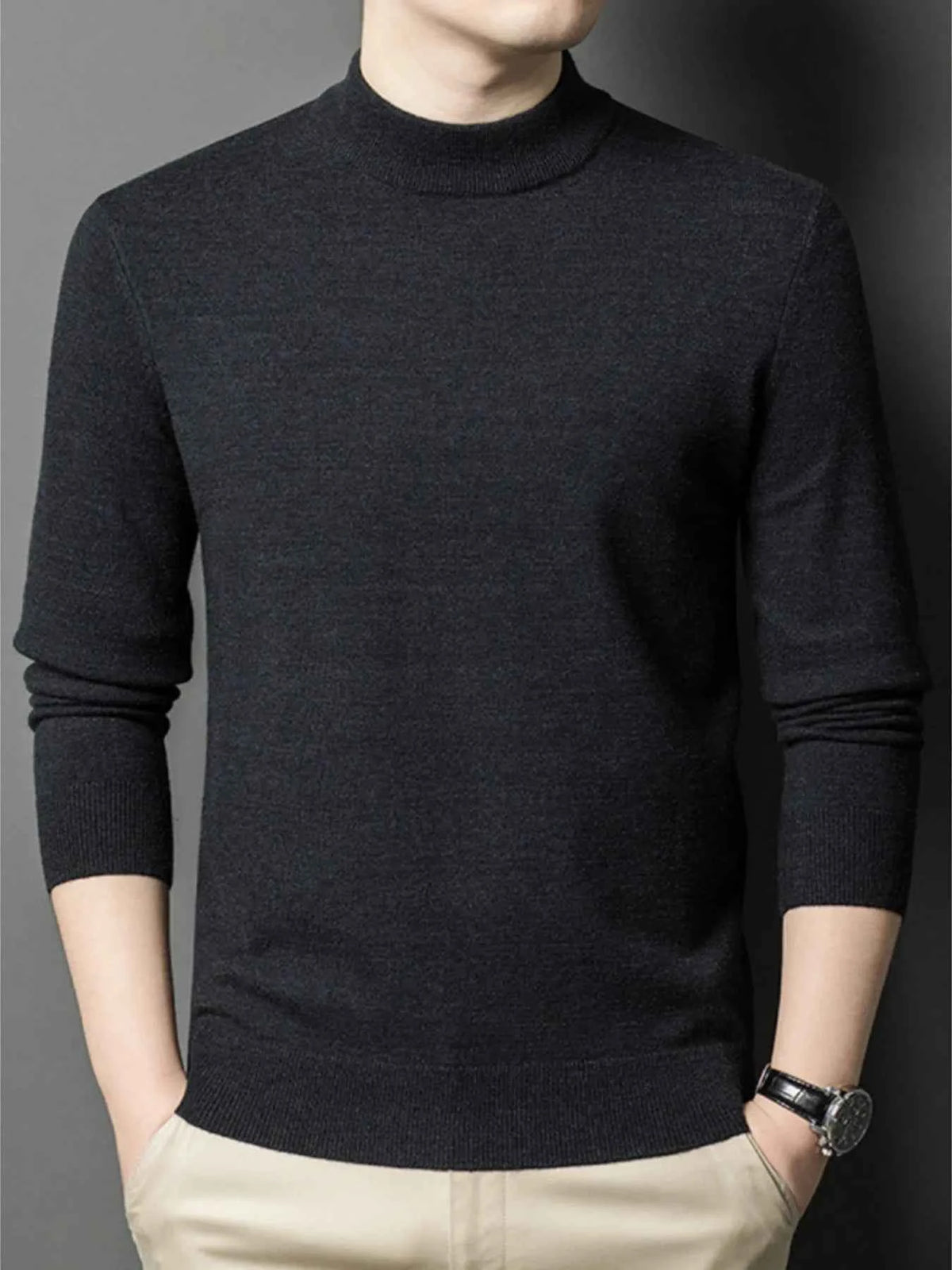 Men's Plus Size Mock Neck Long Sleeve Knit Top