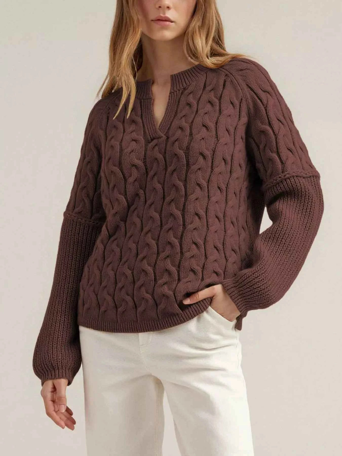 Cable-Knit Dropped Shoulder Sweater