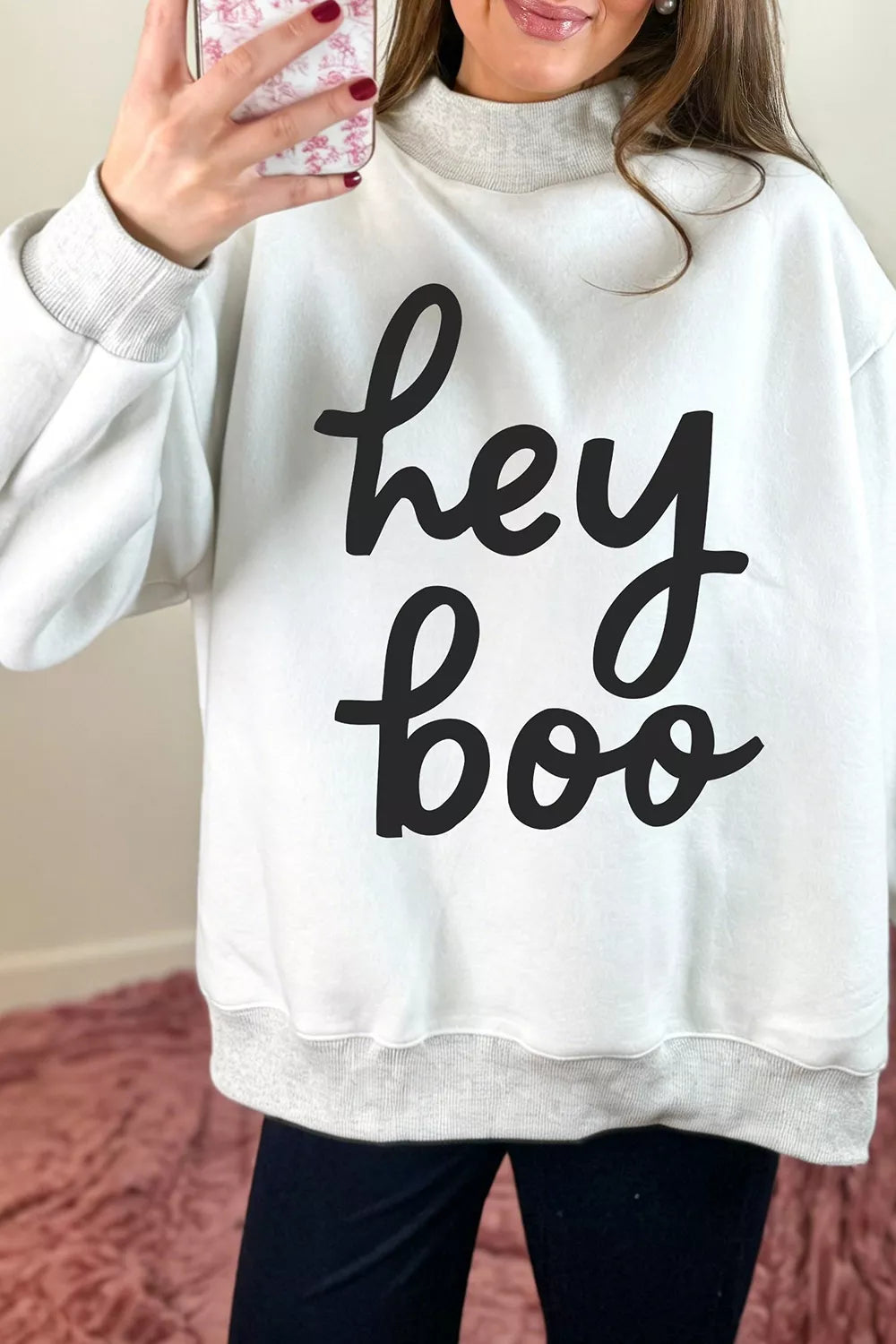 Reversible Halloween Graphic Mock Neck Tunic Sweatshirt