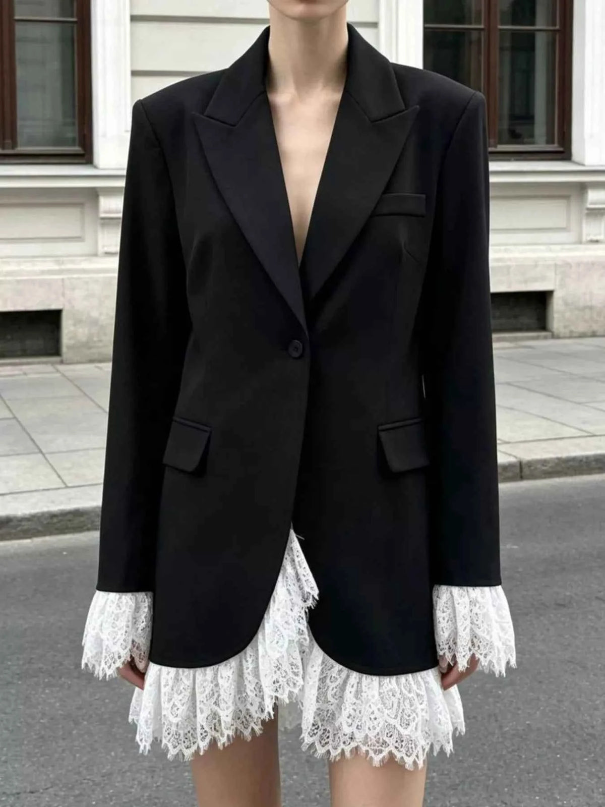 Lace Hem One Button Blazer