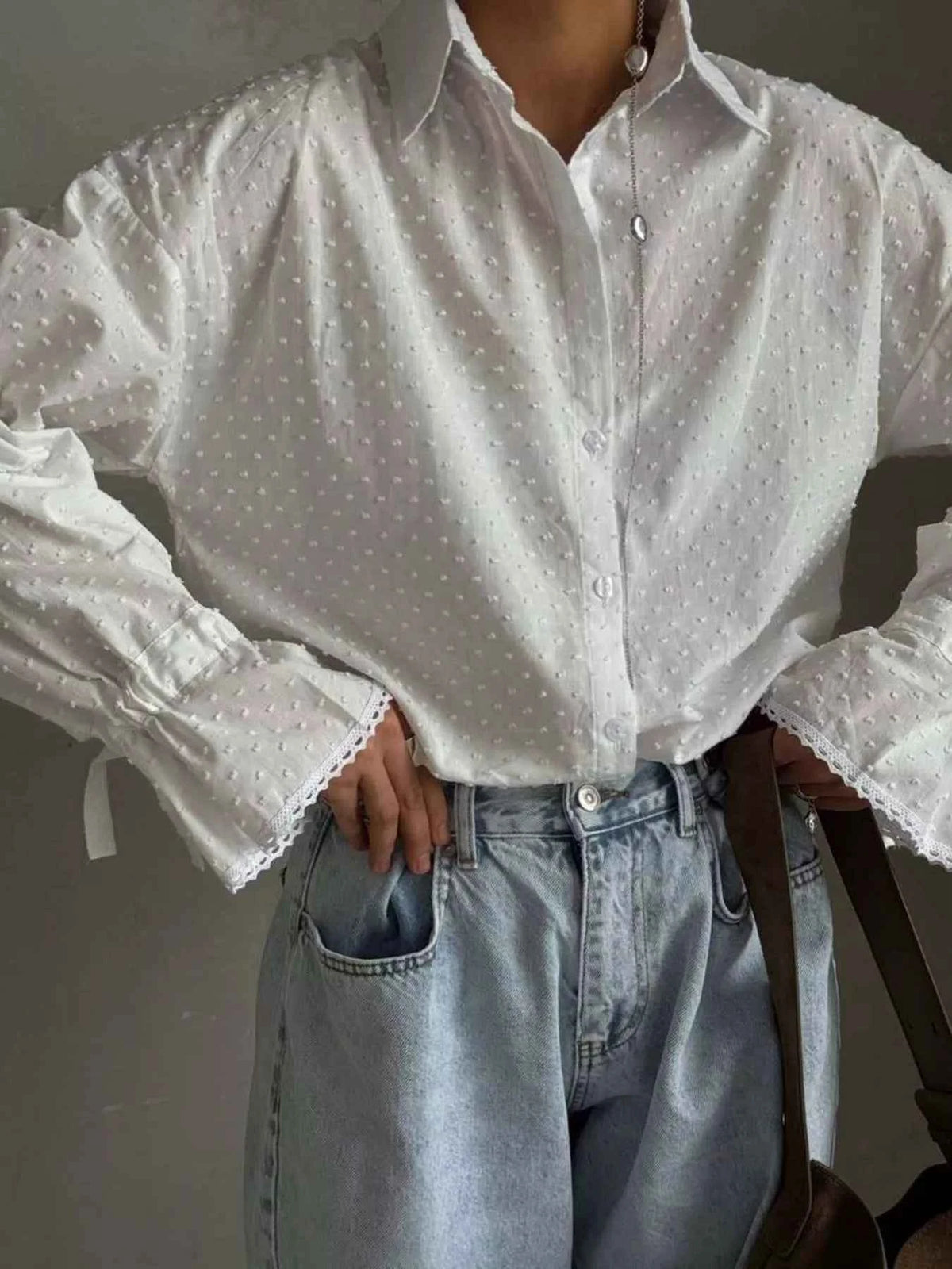 Swiss Dot Flounce Sleeve Shirt