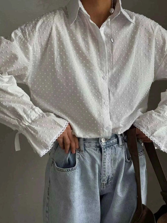 Swiss Dot Flounce Sleeve Shirt