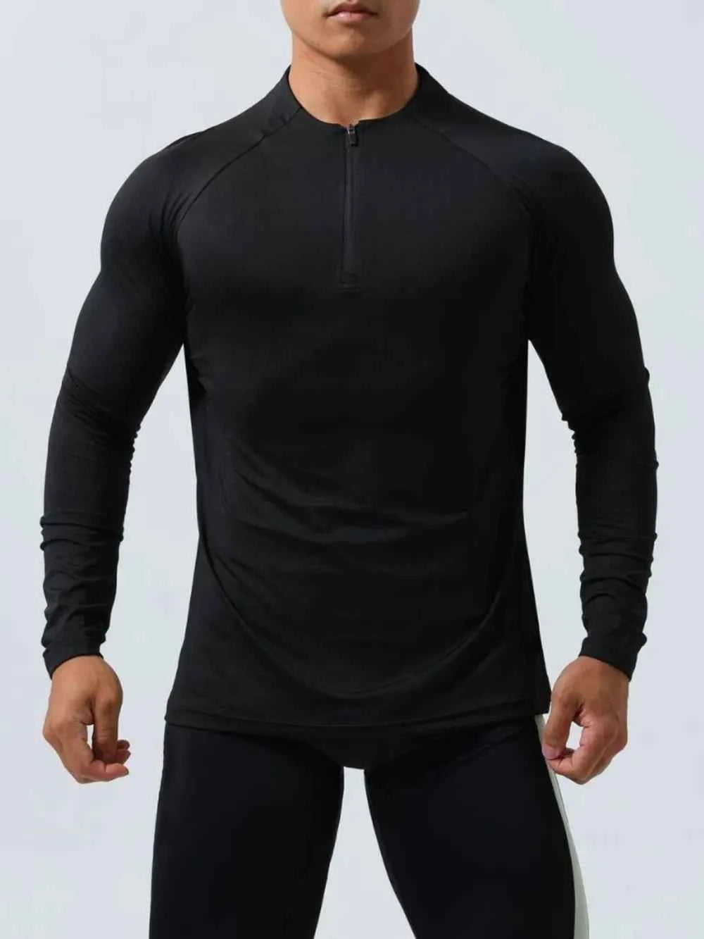 Men's Plus Size Quarter Zip Long Sleeve Top