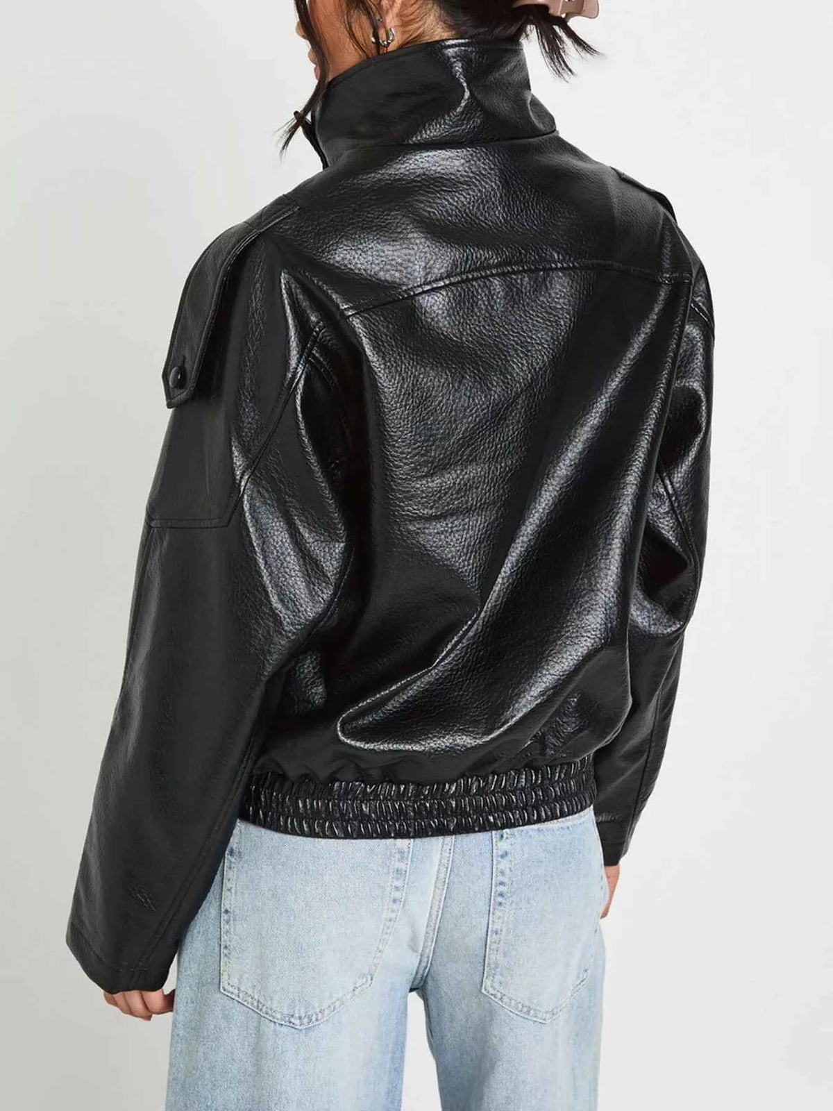 Faux Leather Moto Jacket with Asymmetrical Zip
