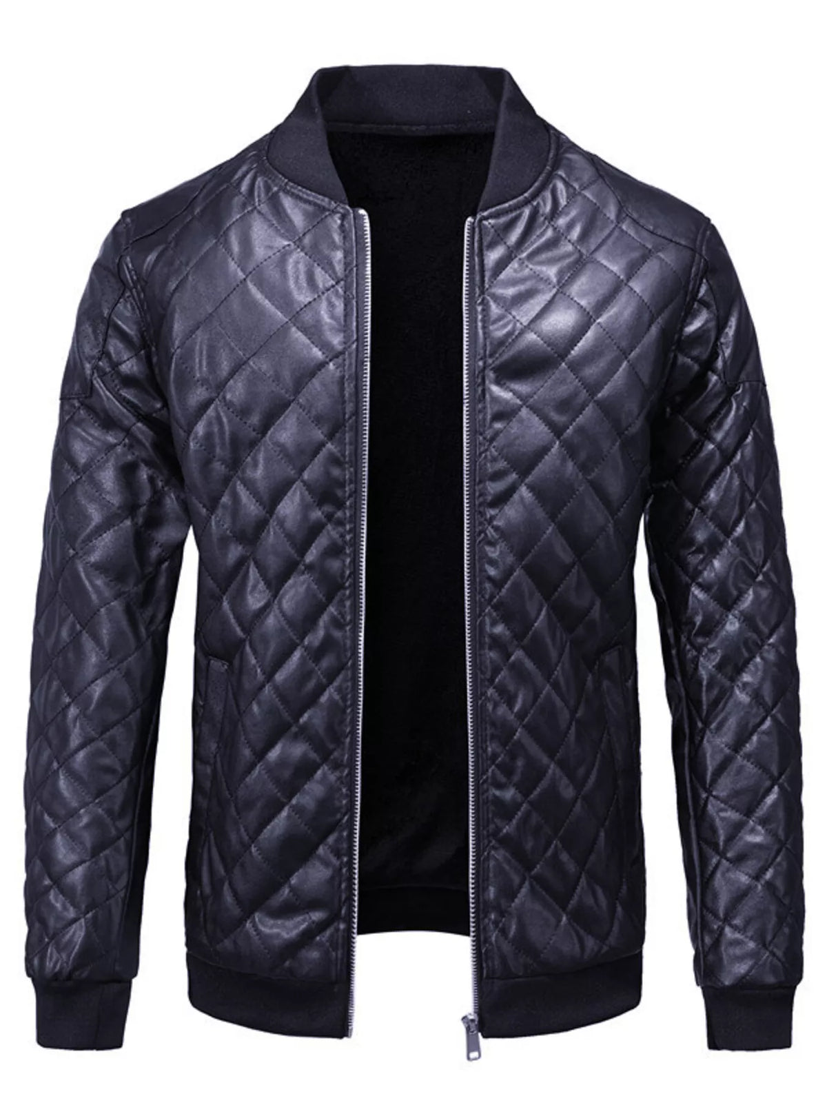 Men's Plus Size Quilted Faux Leather Bomber Jacket