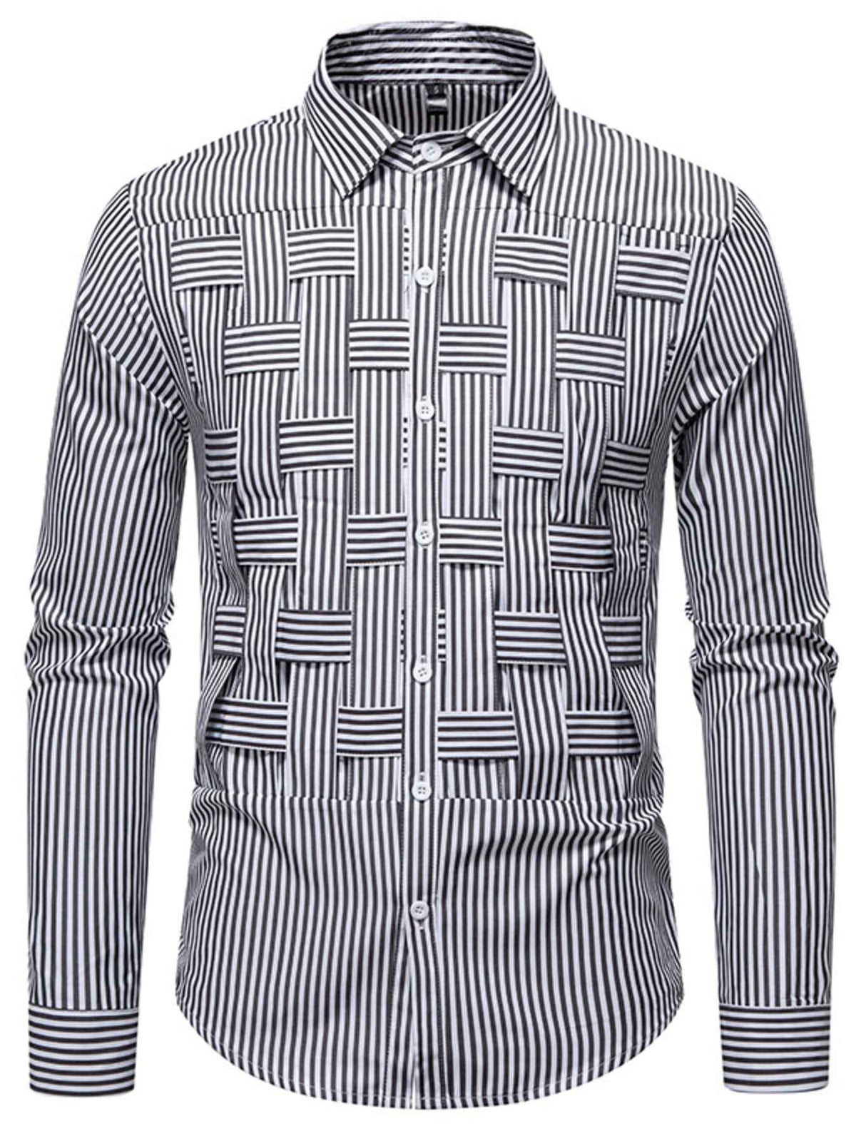 Men's Striped Woven Pattern Long Sleeve Shirt