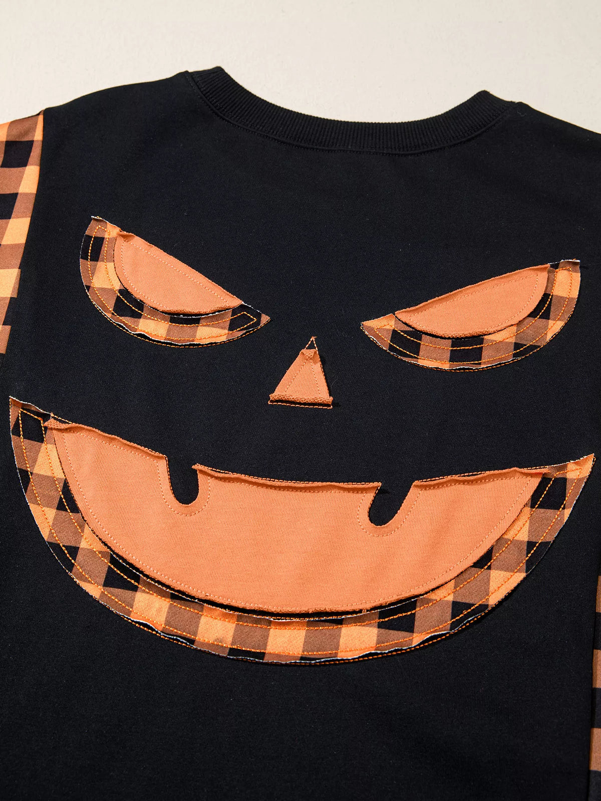 Patchwork Plaid Pumpkin Face Long Sleeve Top