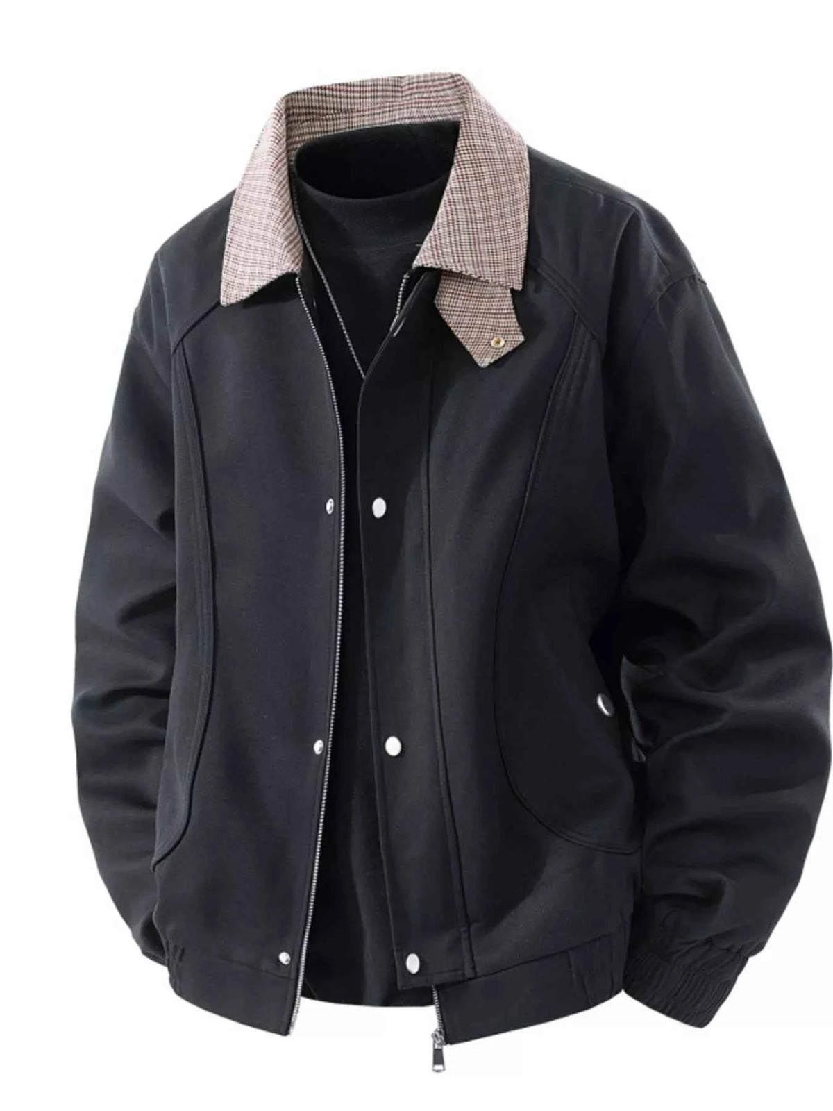 Men's Plus Size Casual Plaid Collar Zip Up Jacket