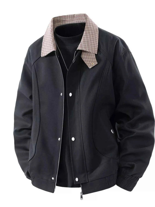 Men's Plus Size Casual Plaid Collar Zip Up Jacket