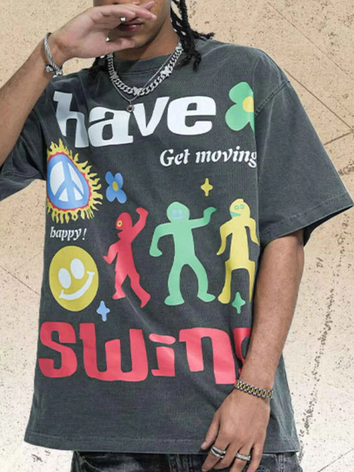 Men's Graphic Round Neck Oversized T-Shirt