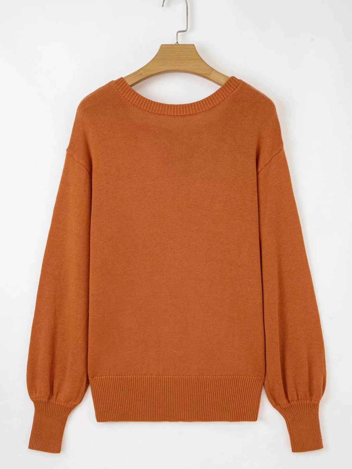 Solid Color Ribbed Trim Drop Shoulder Sweater