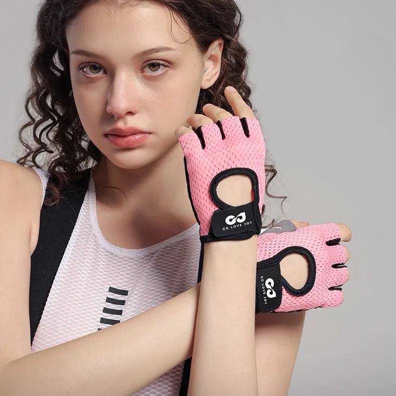 Go Love Joy gray green half-finger gloves lifestyle shot