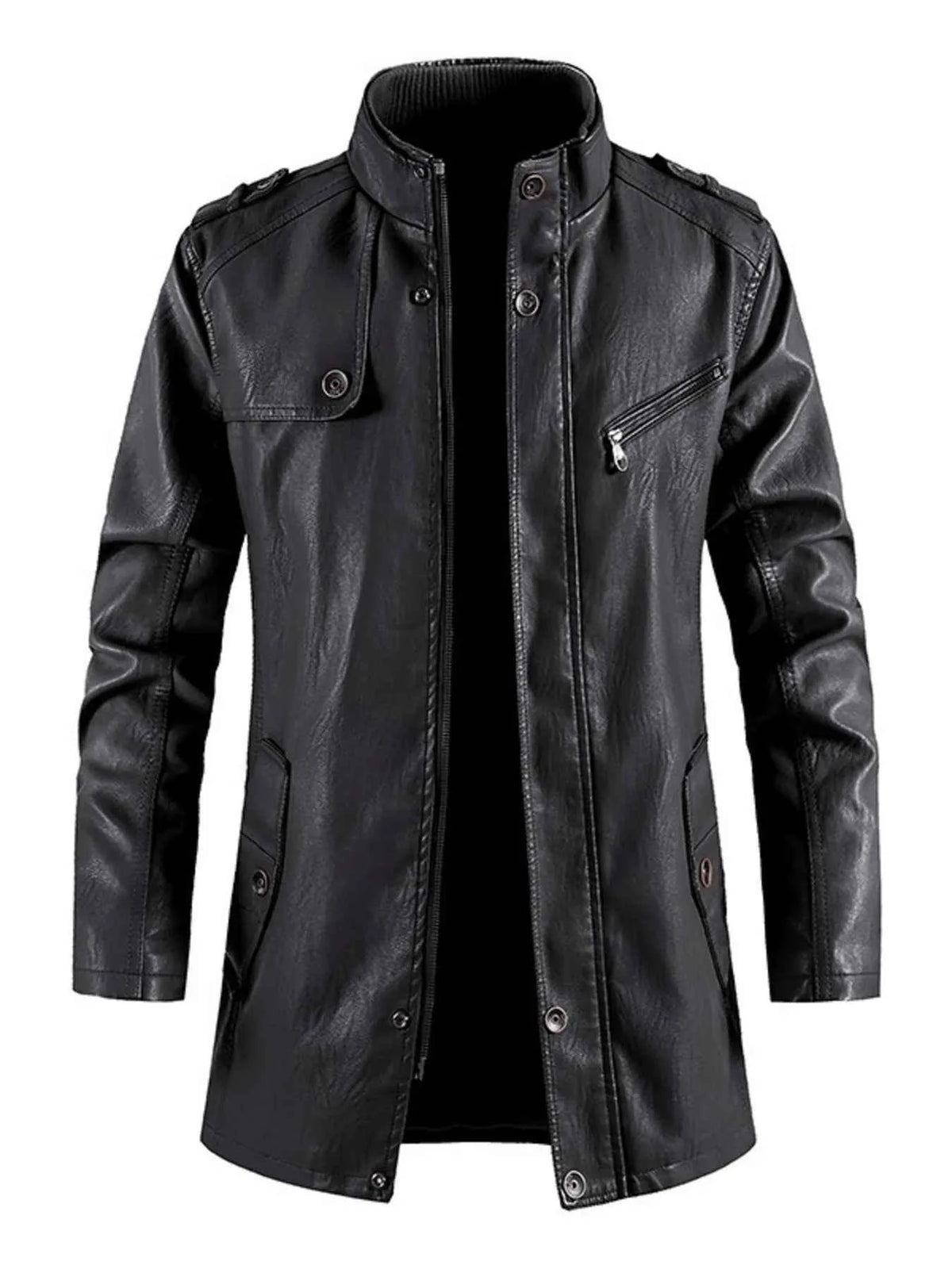 Men's Zip Up Long Sleeve Leather Jacket