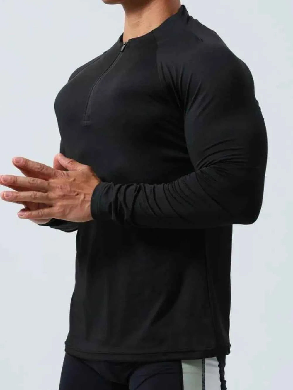 Men's Plus Size Quarter Zip Long Sleeve Top