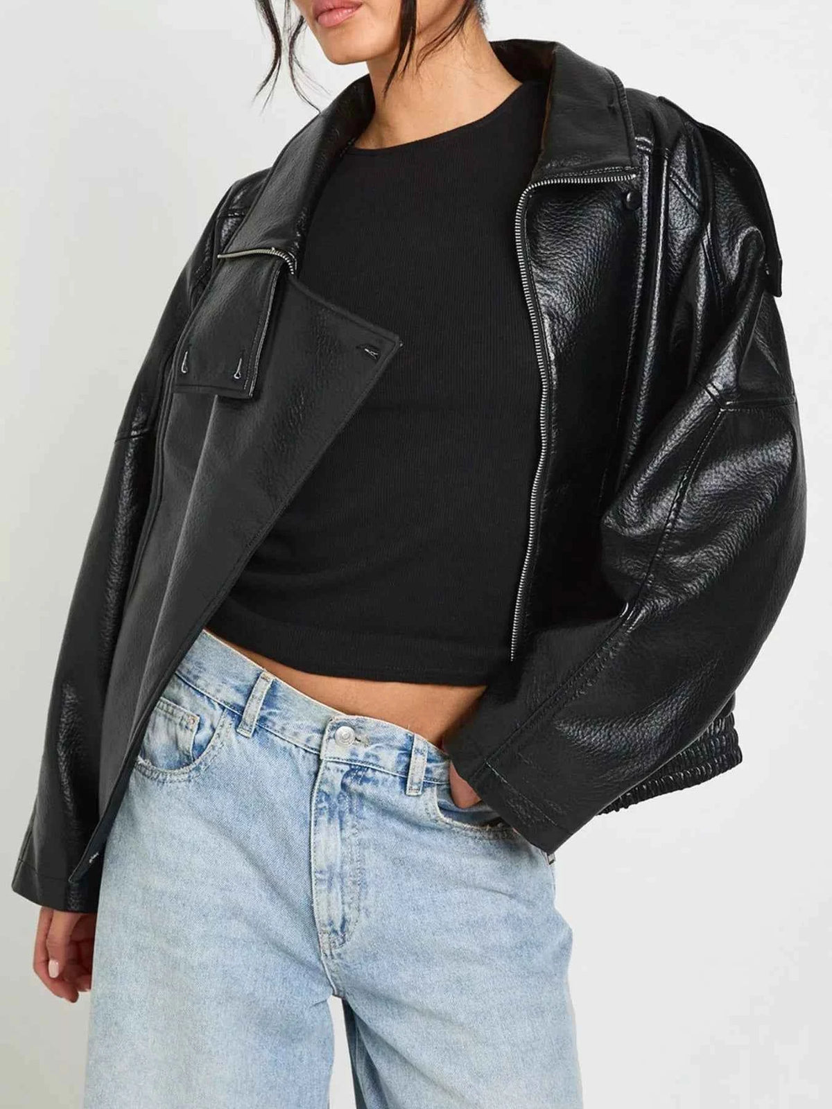 Faux Leather Moto Jacket with Asymmetrical Zip