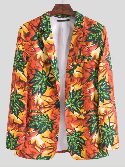 Men's Plus Size Vibrant Leaf Print Blazer