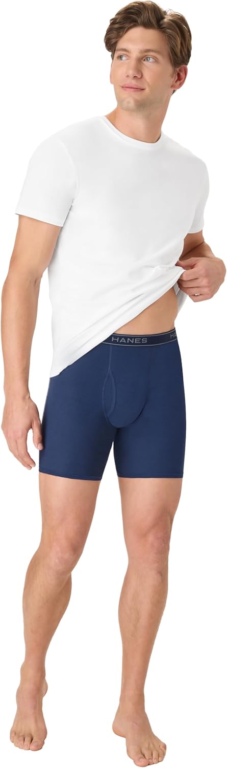 Hanes Mens Cool Cotton Boxer Briefs - 6-Pack Moisture-Wicking Underwear