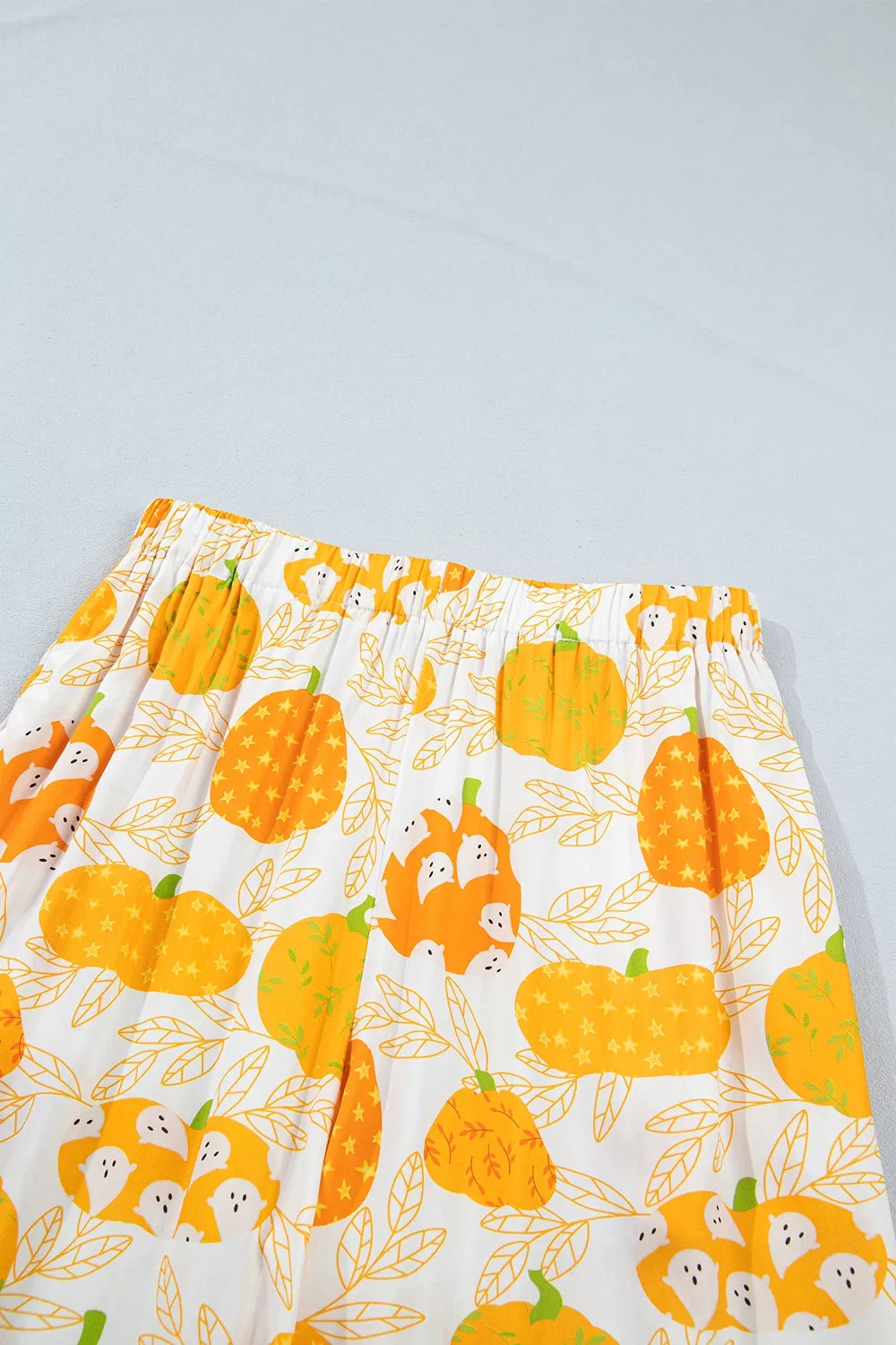 Short Sleeve Pumpkin Print Polka Dot Trim Pocket Placket Lounge Set