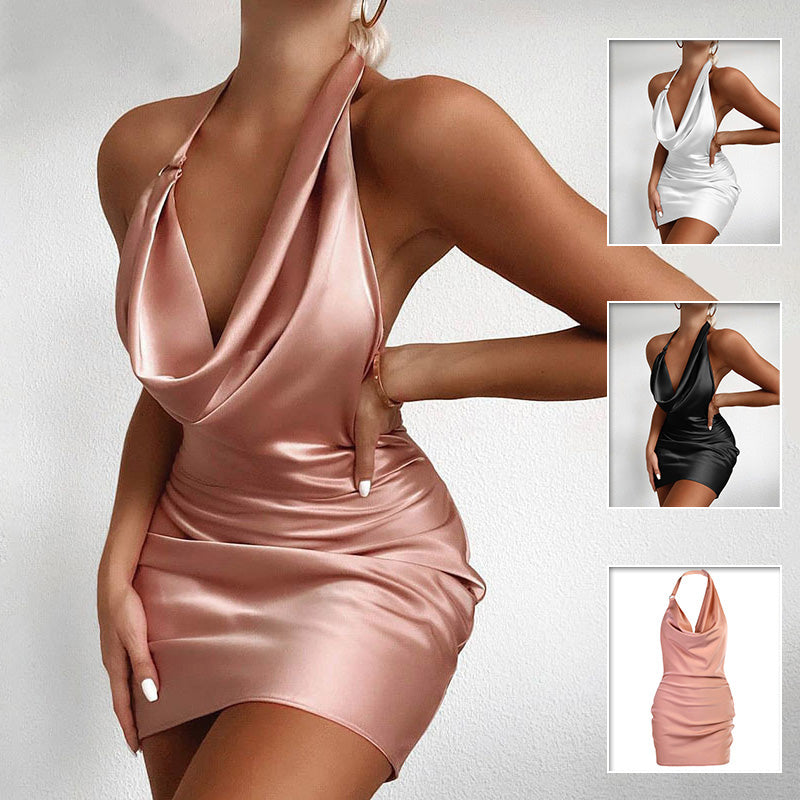 Satin V-Neck Backless Mini Party Dress