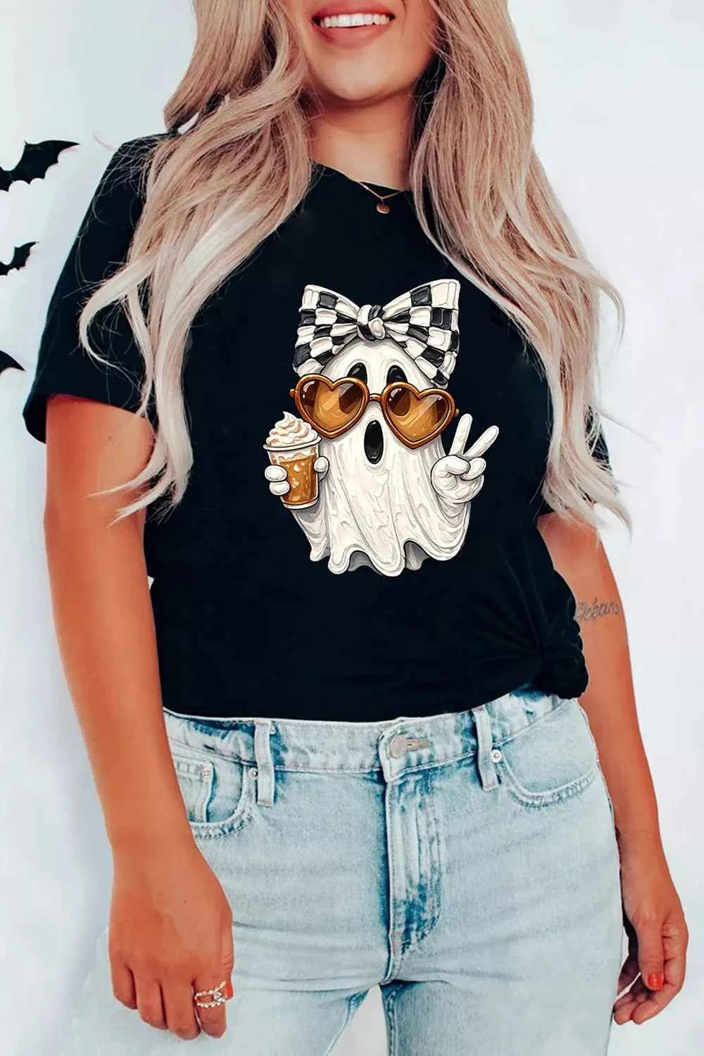 Full Size Halloween Ghost Graphic Short Sleeve T-Shirt Plus Size