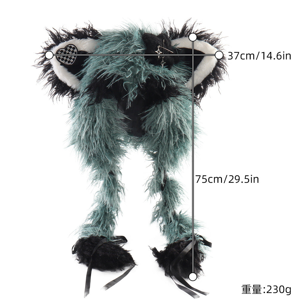 Fluffy Cat Ear Hat with Braided Hair Detail
