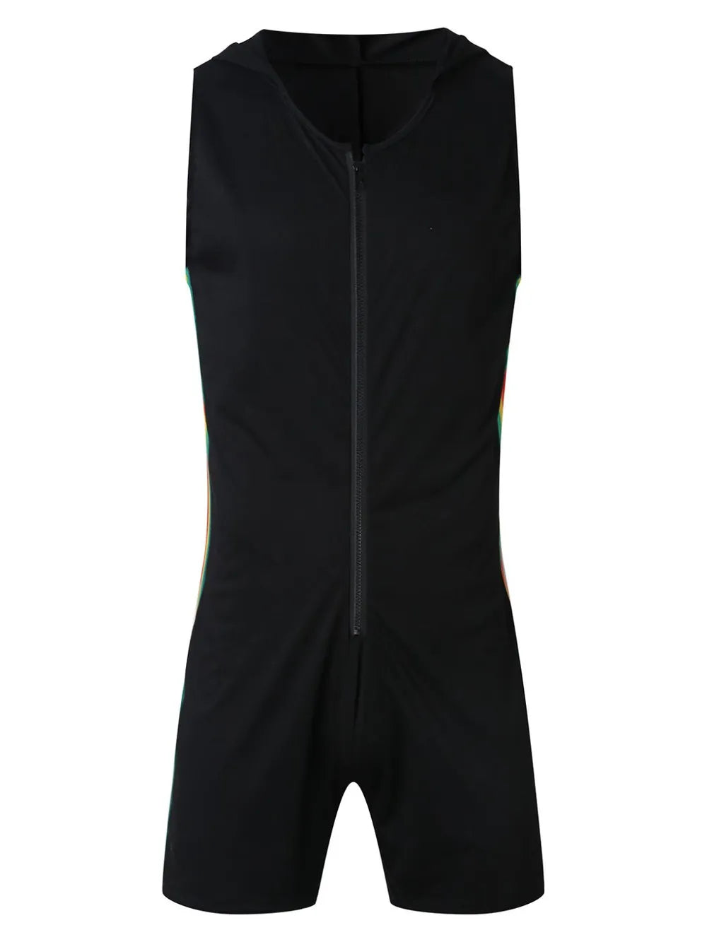 Men's Full Size Contrast Zip Front Sleeveless Active Romper Plus Size