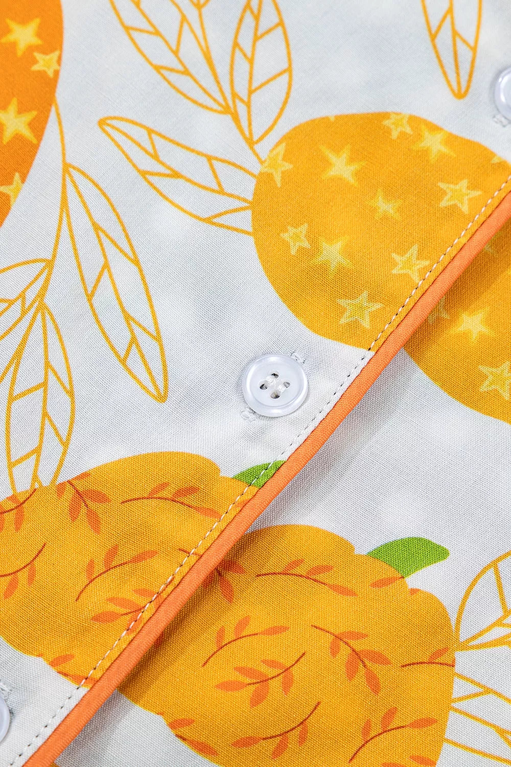 Short Sleeve Pumpkin Print Polka Dot Trim Pocket Placket Lounge Set