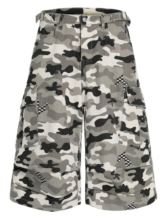 Men's Camo Cargo Shorts with Checkered Accents