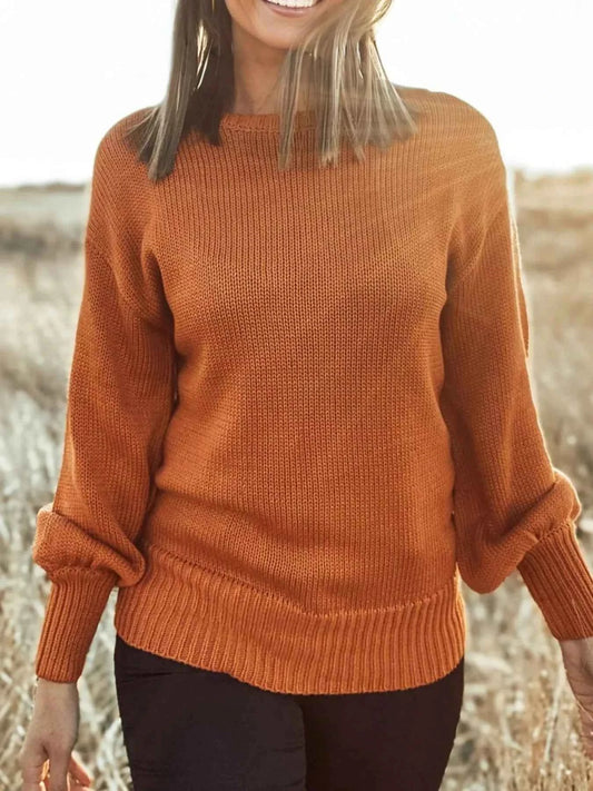 Solid Color Ribbed Trim Drop Shoulder Sweater