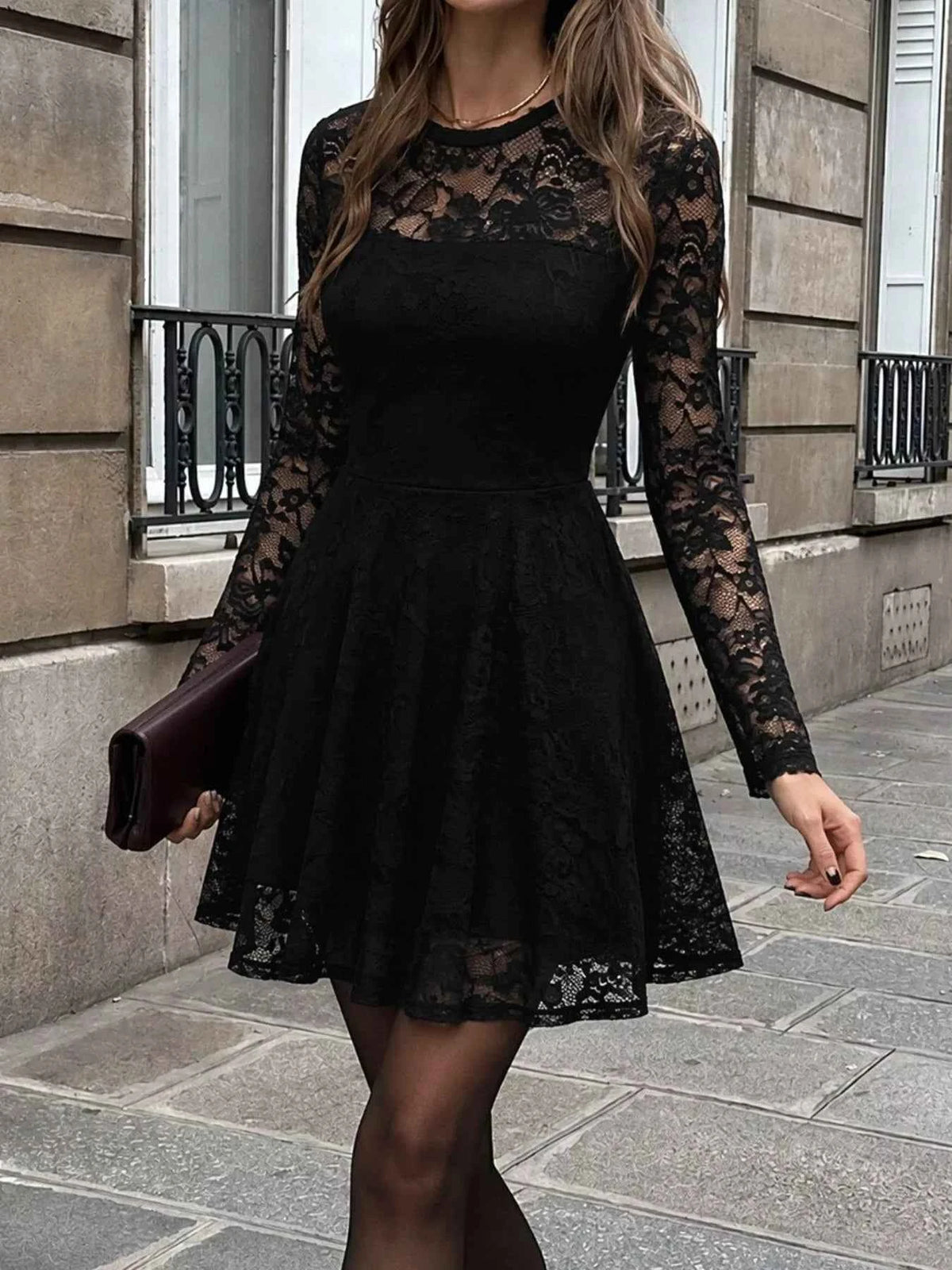 Elegant Lace Long Sleeve Mini Dress