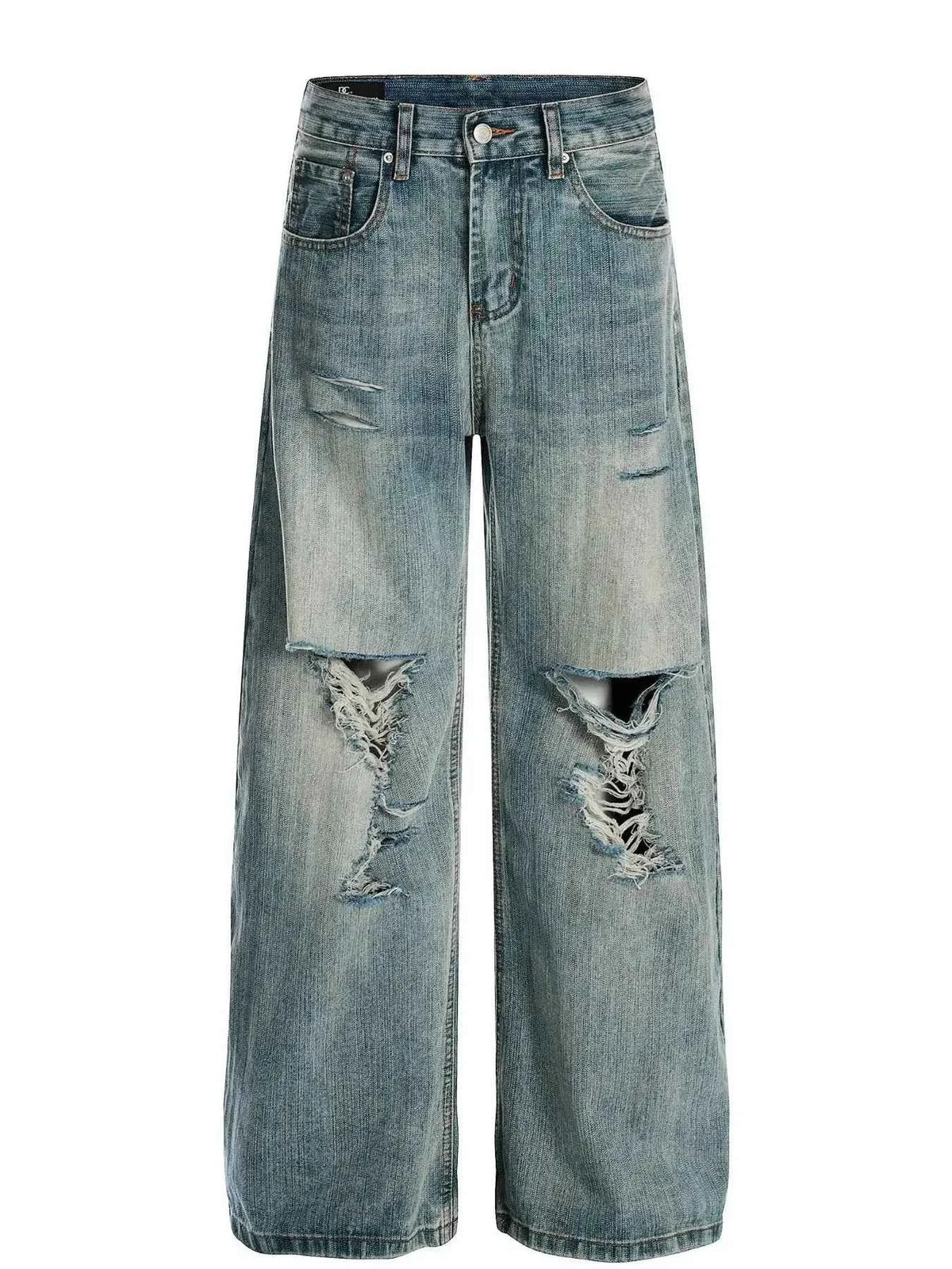 Men's Vintage Washed Distressed Wide Leg Jeans
