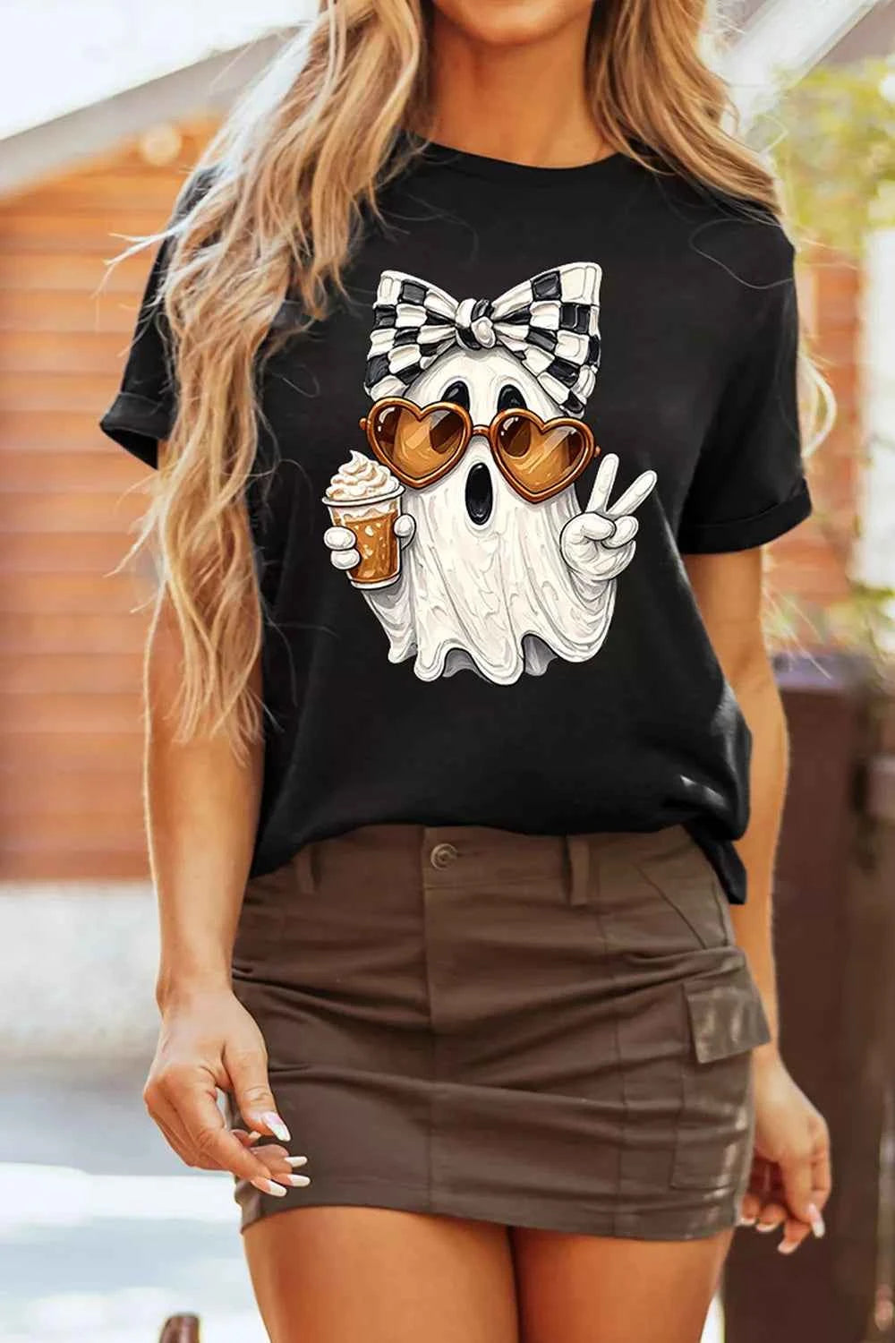 Full Size Halloween Ghost Graphic Short Sleeve T-Shirt Plus Size