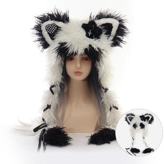 Original Fluffy Cat Ear Hat Lolita Spiky Star Braided Hair Hat Autumn Winter Warmth Subculture Y2K Headwear