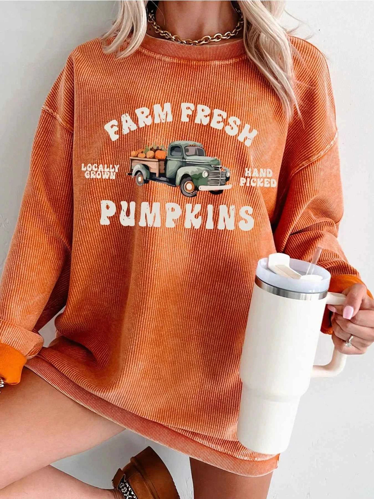 Corded Ribbed Farm Fresh Pumpkins Graphic Sweatshirt