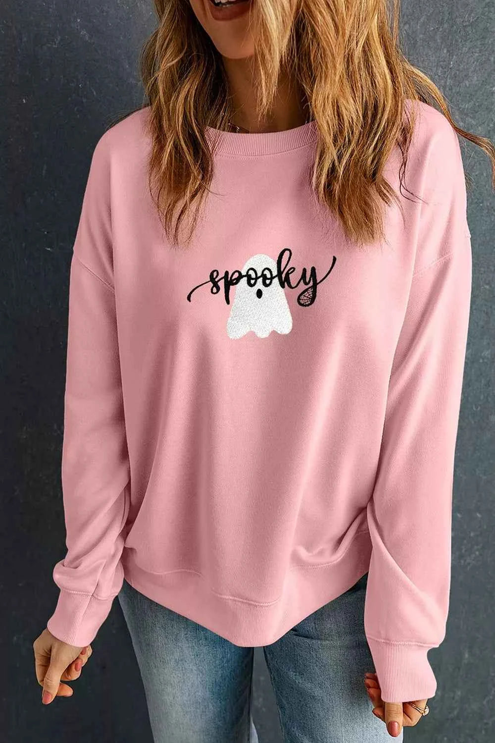 Halloween Ghost Graphic Round Neck Sweatshirt