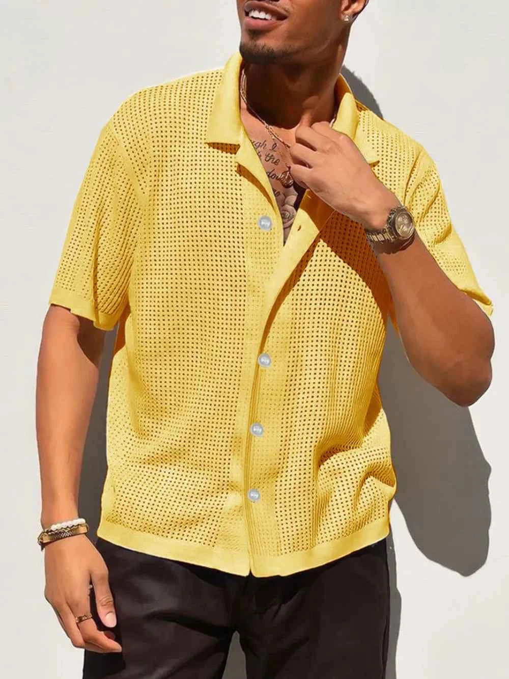 Men's Full Size Openwork Button Down Collared Neck Shirt Plus Size