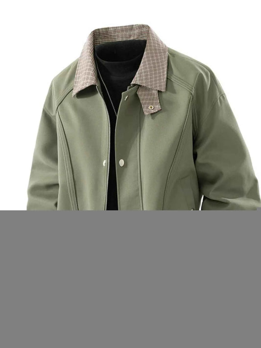Men's Plus Size Casual Plaid Collar Zip Up Jacket
