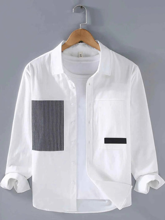 Men's Plus Size Striped Button Up Long Sleeve Shirt
